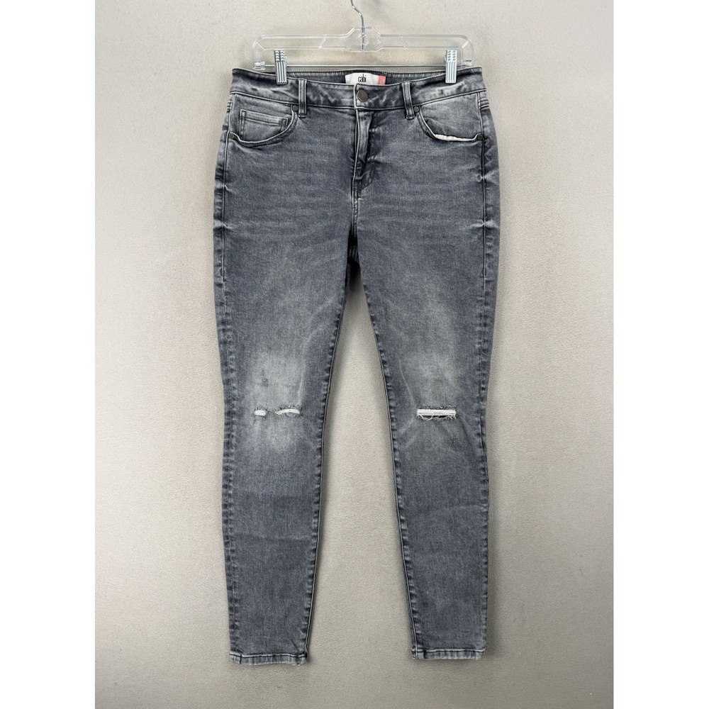 CAbi High Skinny Jeans Women's Sz 8 Gray Distressed Stretch Denim Ankle Pants